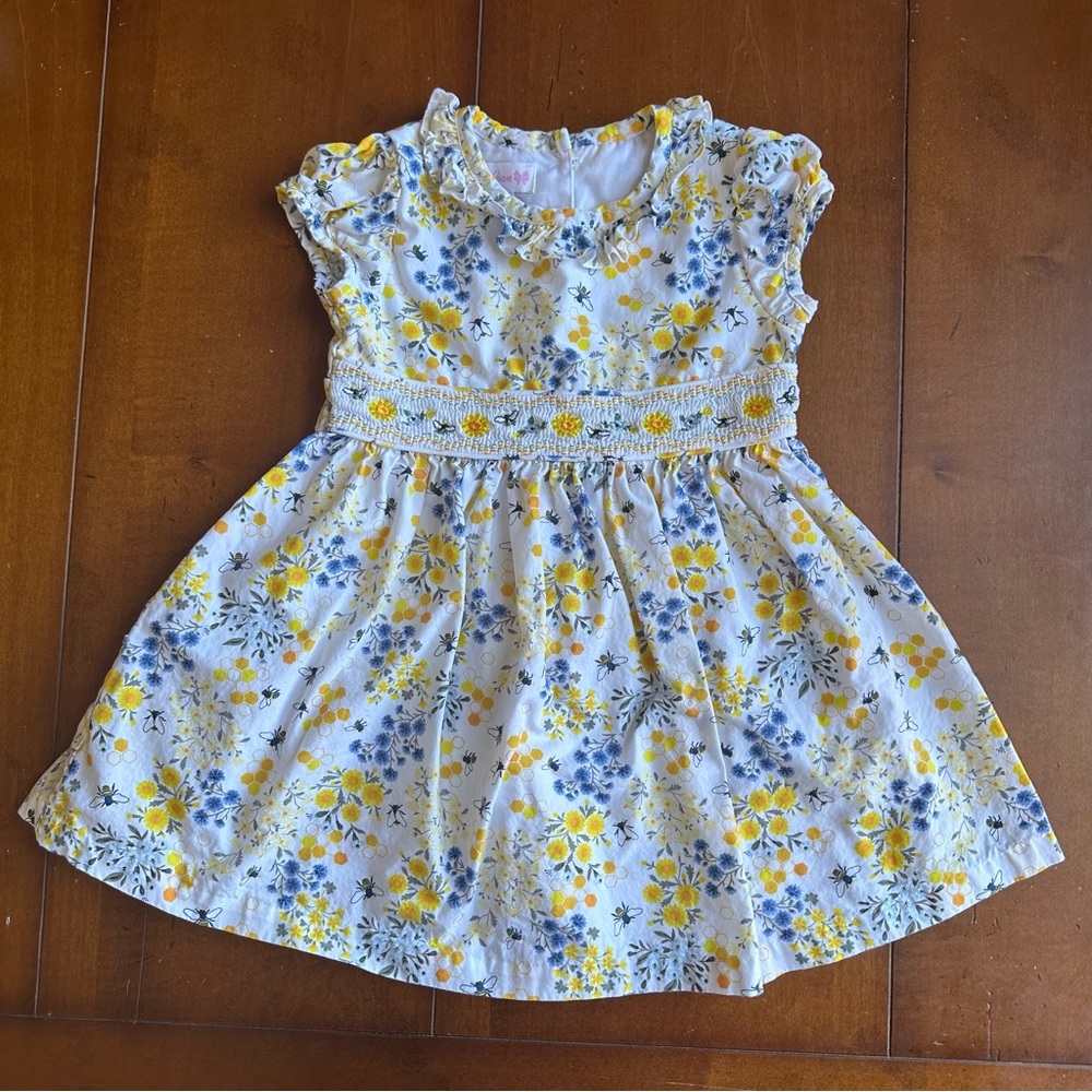 Bonnie Jean Smocked Panel Floral Yellow and Blue Kids Dress - 2T